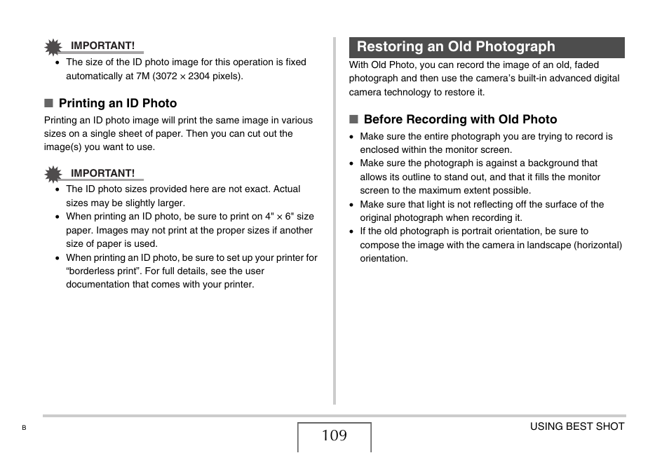 Restoring an old photograph | Casio EXILIM EX-Z77 User Manual | Page 109 / 265