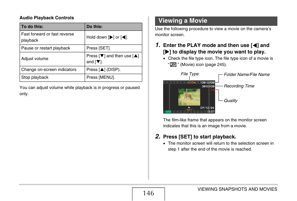 Viewing a movie, E 146) | Casio EXILIM EX-Z77 User Manual | Page 146 / 265