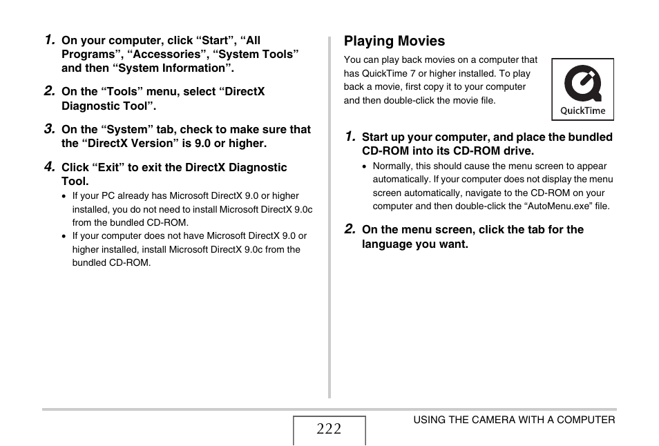 Playing movies | Casio EXILIM EX-Z77 User Manual | Page 222 / 265