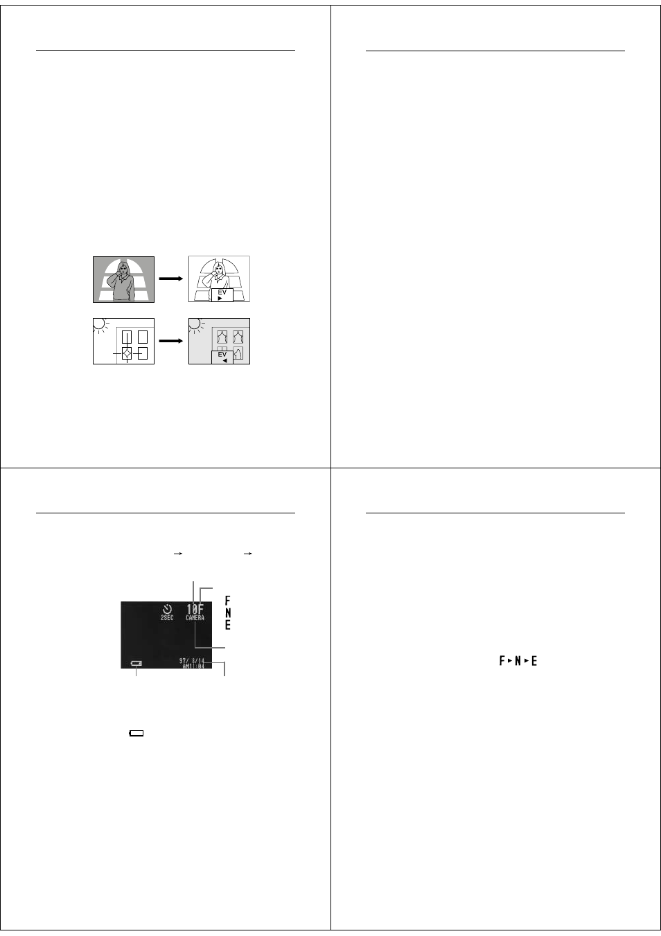 Exposure adjustment, Record mode displays, Low battery indicator | Casio QV-700 User Manual | Page 10 / 25
