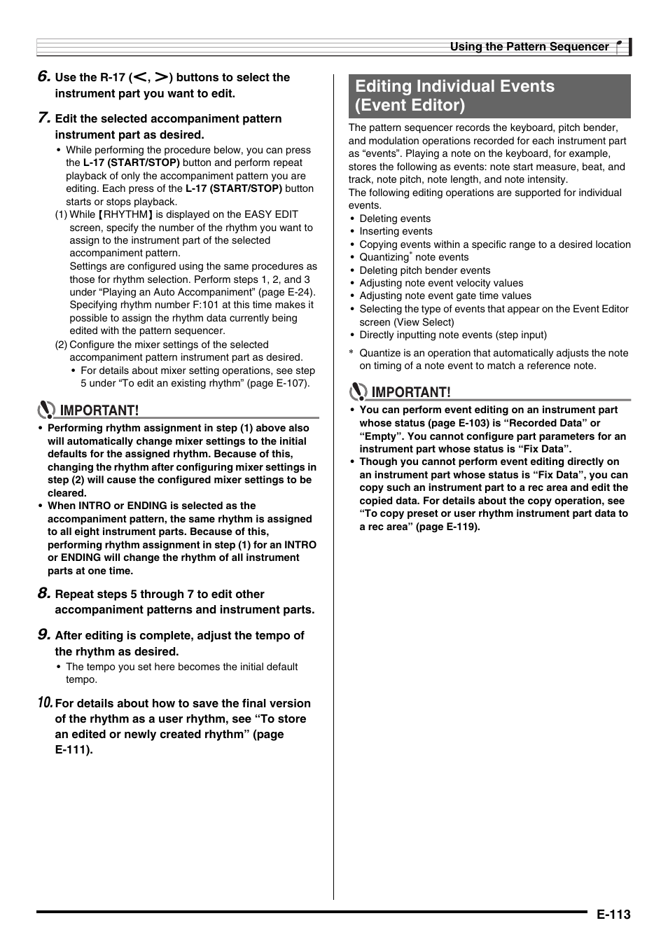 Editing individual events (event editor) | Casio CTK-7000 User Manual | Page 115 / 168