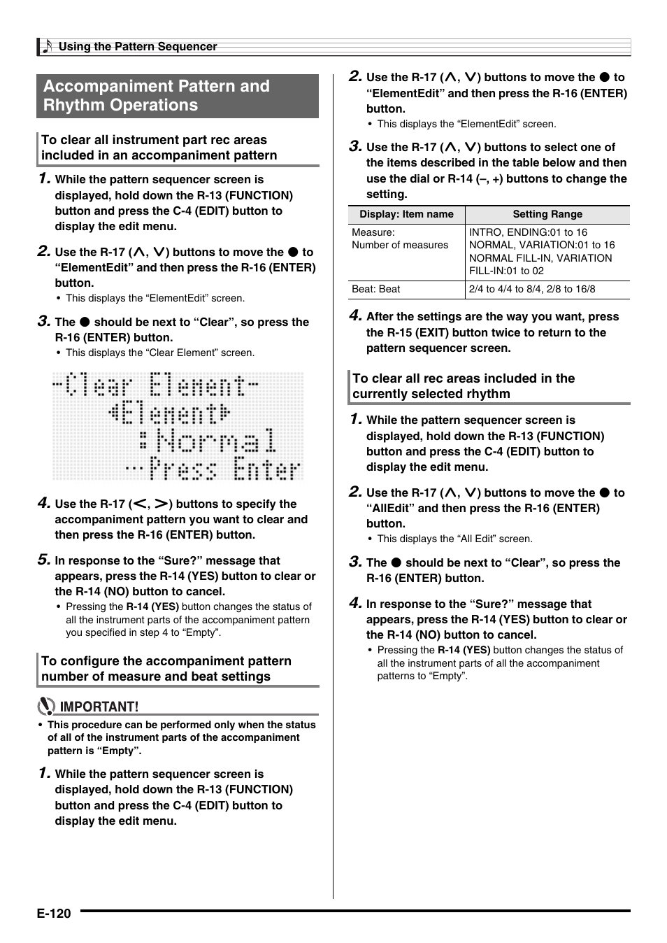 Accompaniment pattern and rhythm operations | Casio CTK-7000 User Manual | Page 122 / 168