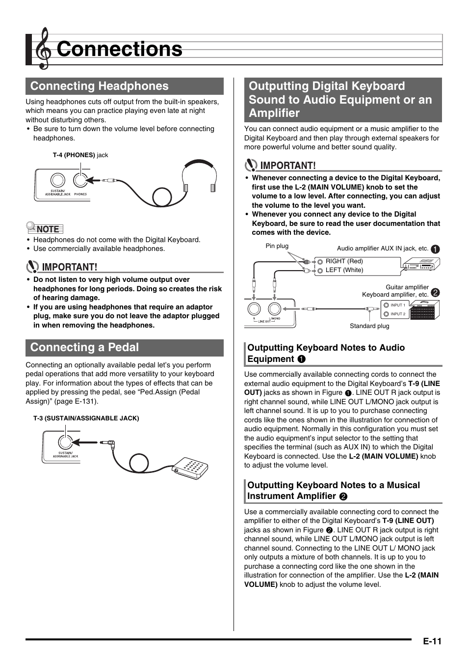 Connections, Connecting headphones connecting a pedal | Casio CTK-7000 User Manual | Page 13 / 168