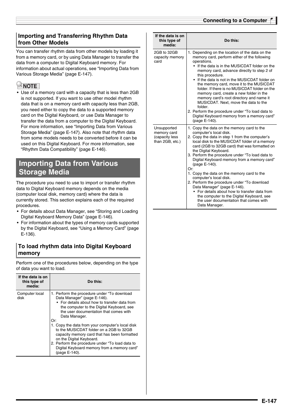 Importing data from various storage media, E-147 | Casio CTK-7000 User Manual | Page 149 / 168