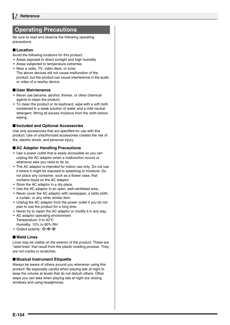 Operating precautions | Casio CTK-7000 User Manual | Page 156 / 168