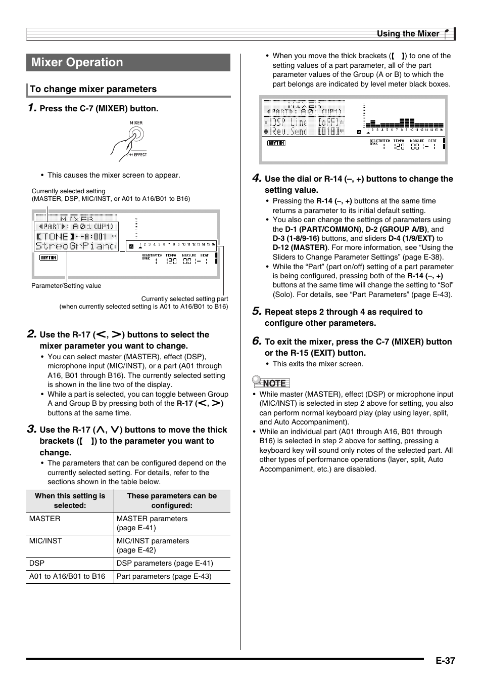 Mixer operation | Casio CTK-7000 User Manual | Page 39 / 168