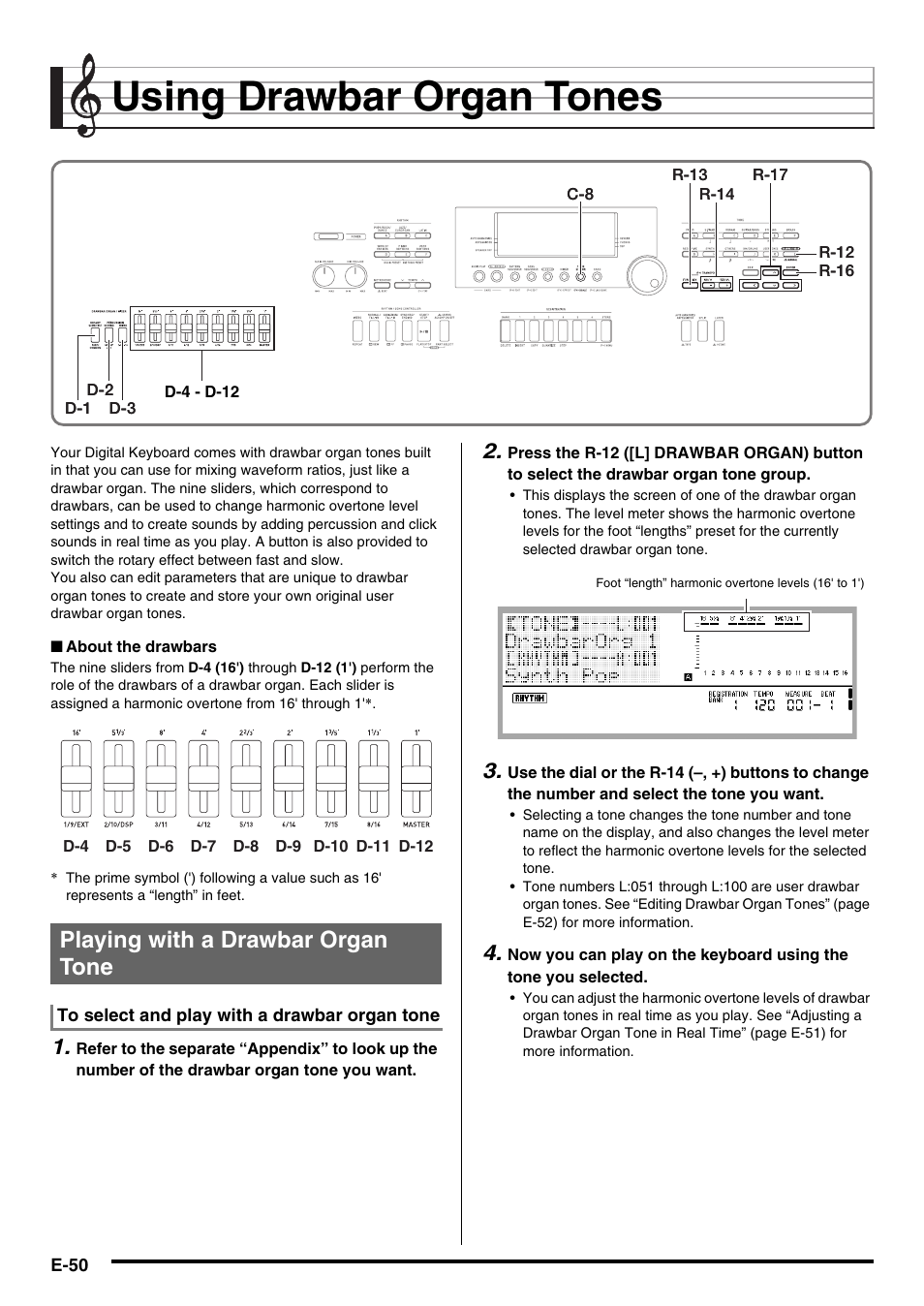 Using drawbar organ tones, Playing with a drawbar organ tone | Casio CTK-7000 User Manual | Page 52 / 168