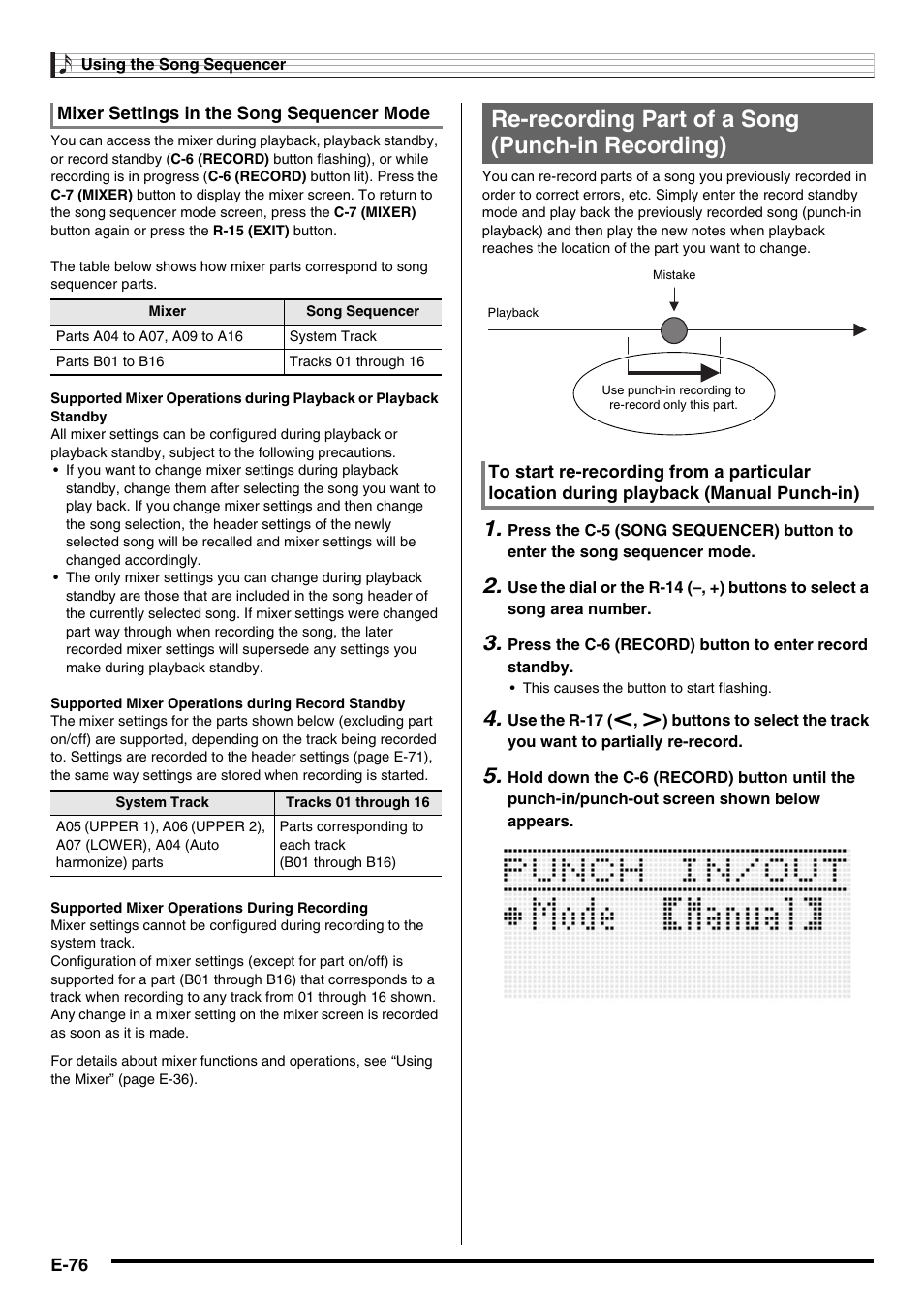 Re-recording part of a song (punch-in recording) | Casio CTK-7000 User Manual | Page 78 / 168