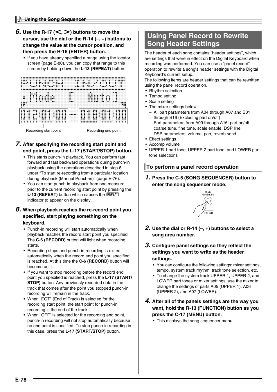Using panel record to rewrite song header settings | Casio CTK-7000 User Manual | Page 80 / 168