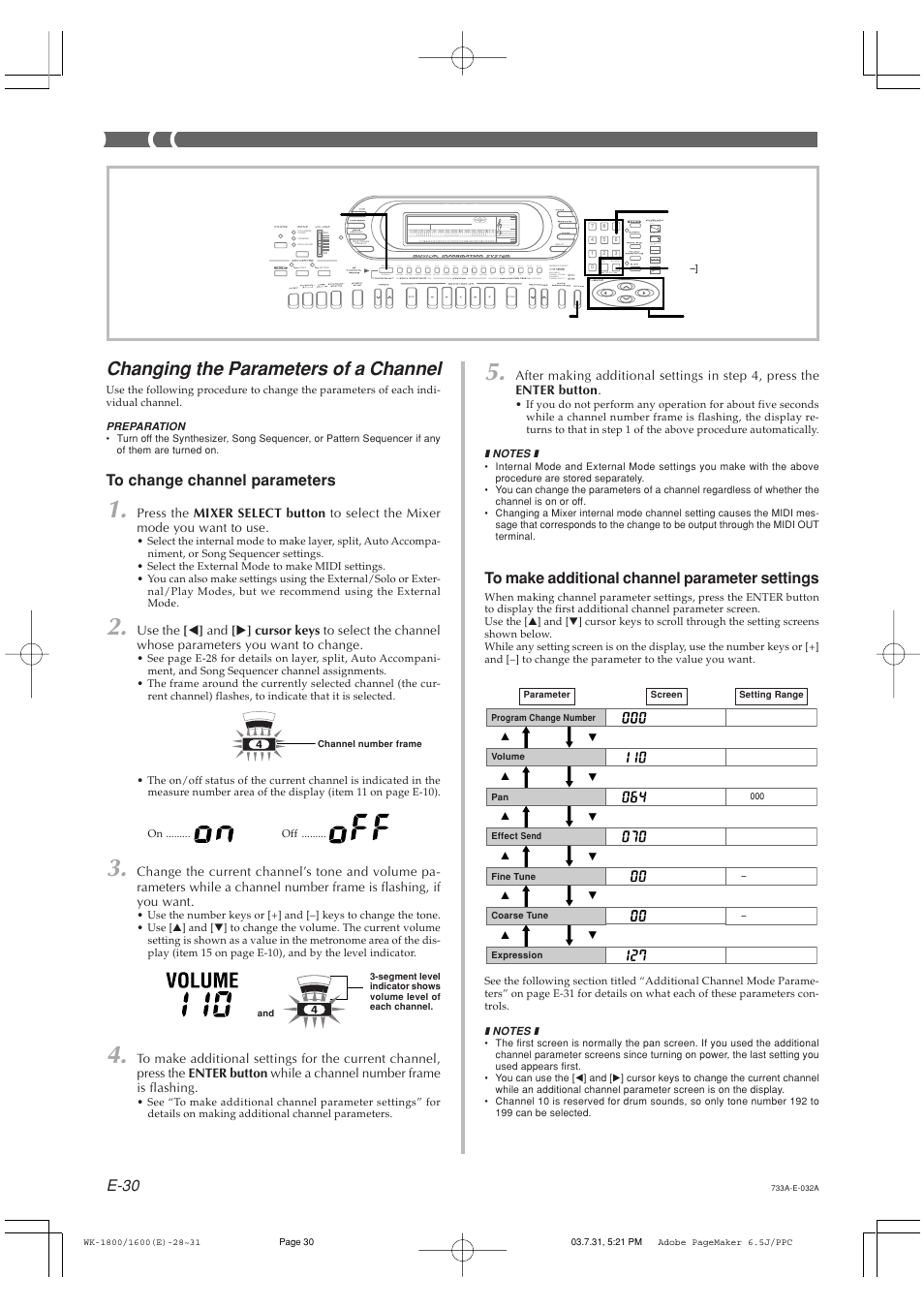 Changing the parameters of a channel, E-30 | Casio WK-1630 User Manual | Page 32 / 96