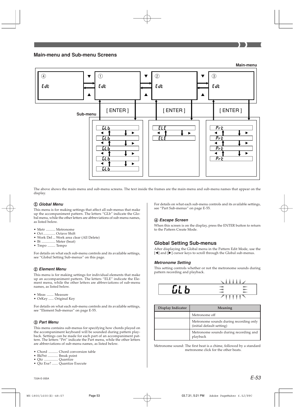 Global setting sub-menus | Casio WK-1630 User Manual | Page 55 / 96