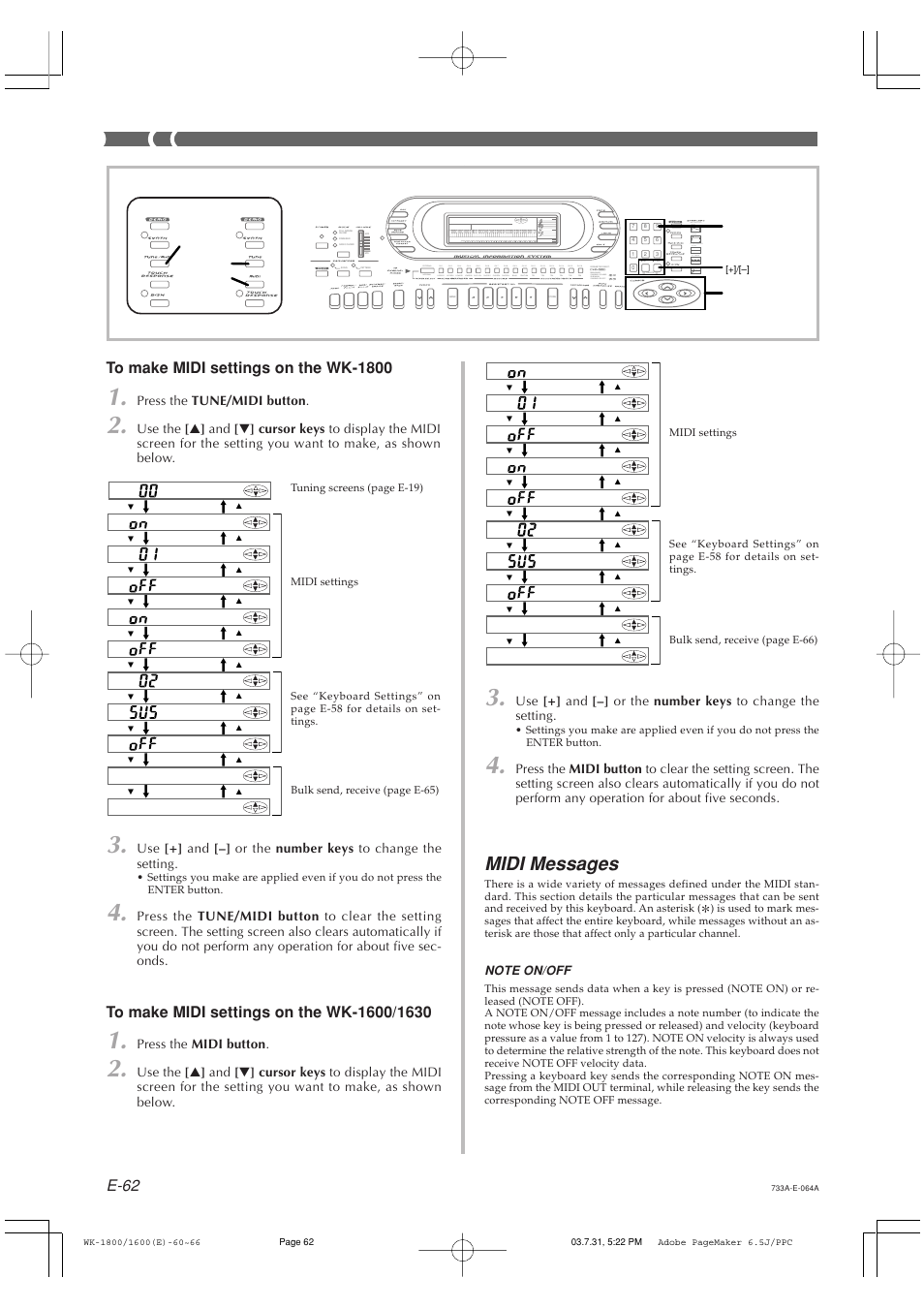 Midi messages, E-62 | Casio WK-1630 User Manual | Page 64 / 96