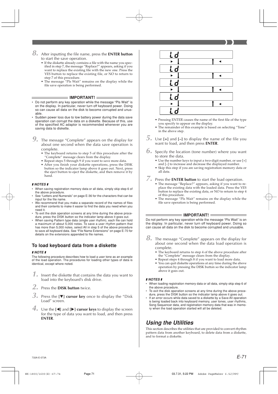Using the utilities, E-71 | Casio WK-1630 User Manual | Page 73 / 96
