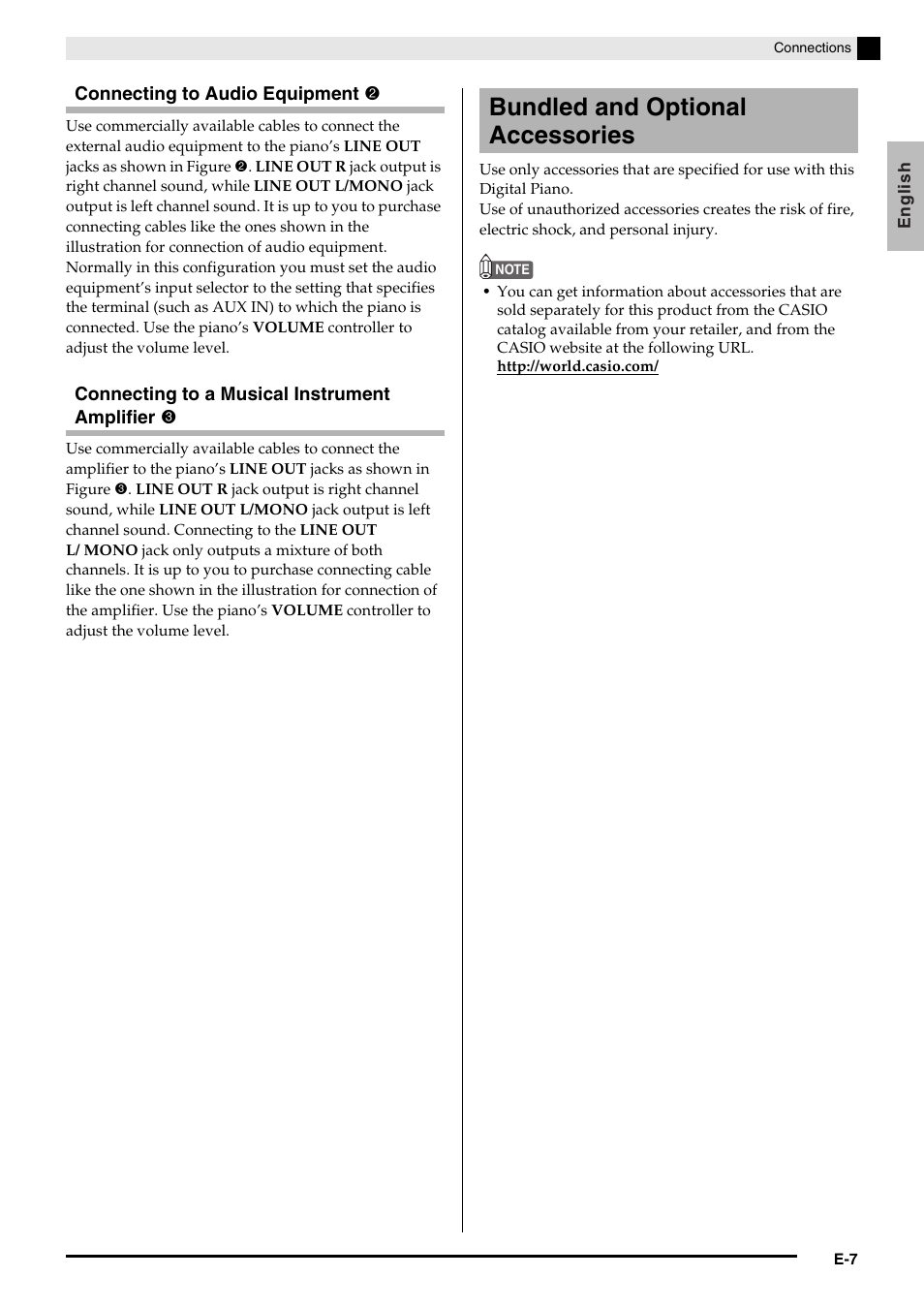 Bundled and optional accessories | Casio Celviano 6ES1A User Manual | Page 11 / 79
