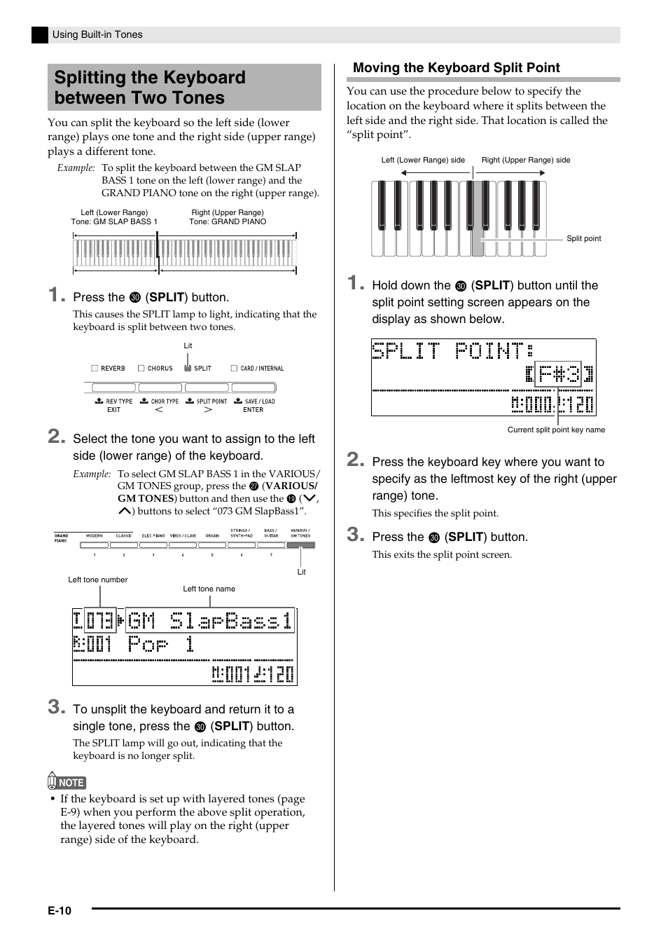 Splitting the keyboard between two tones | Casio Celviano 6ES1A User Manual | Page 14 / 79