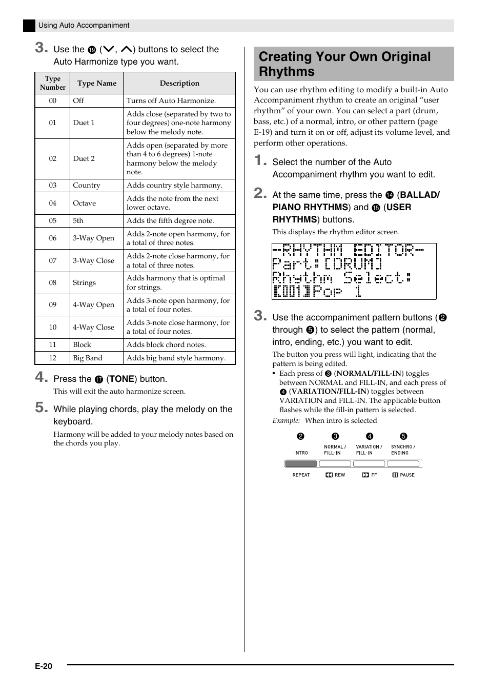 Creating your own original rhythms | Casio Celviano 6ES1A User Manual | Page 24 / 79