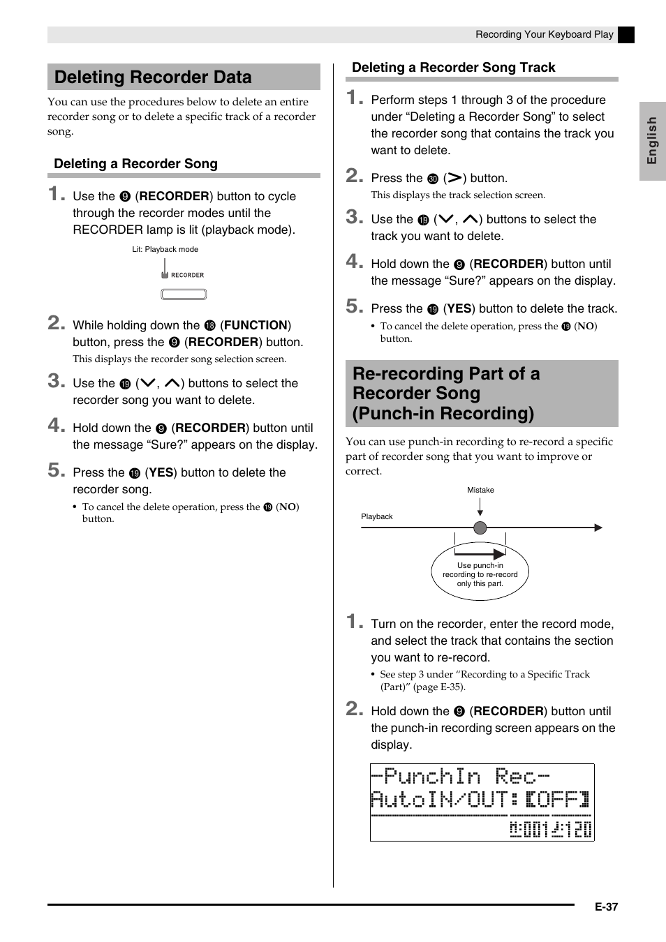 Deleting recorder data | Casio Celviano 6ES1A User Manual | Page 41 / 79