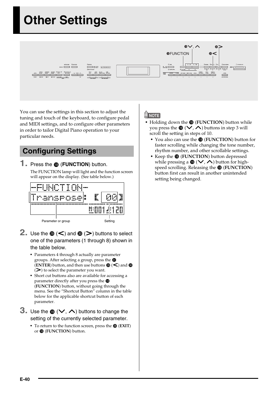 Other settings, Configuring settings | Casio Celviano 6ES1A User Manual | Page 44 / 79