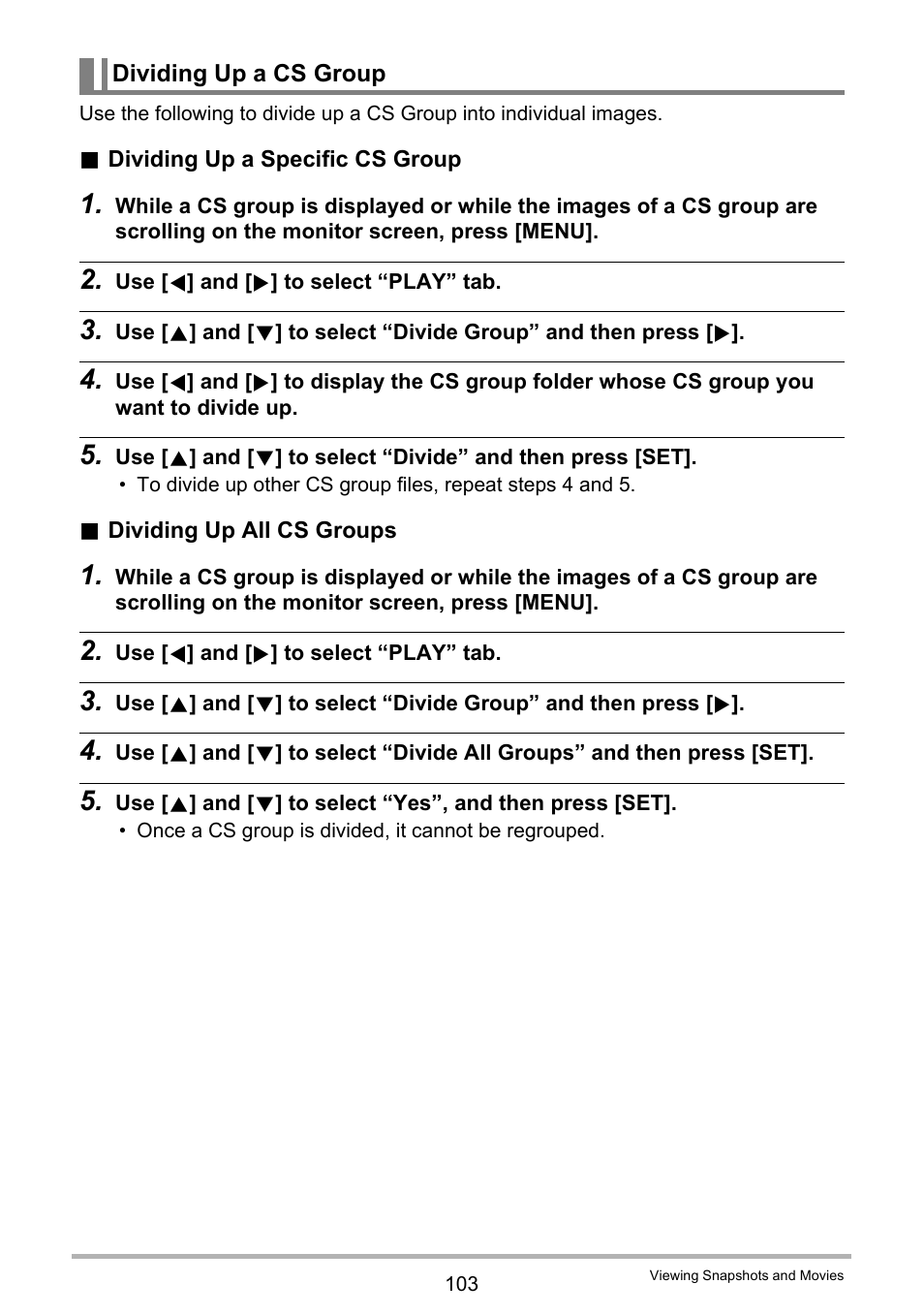 Dividing up a cs group | Casio EX-FC100 User Manual | Page 103 / 191
