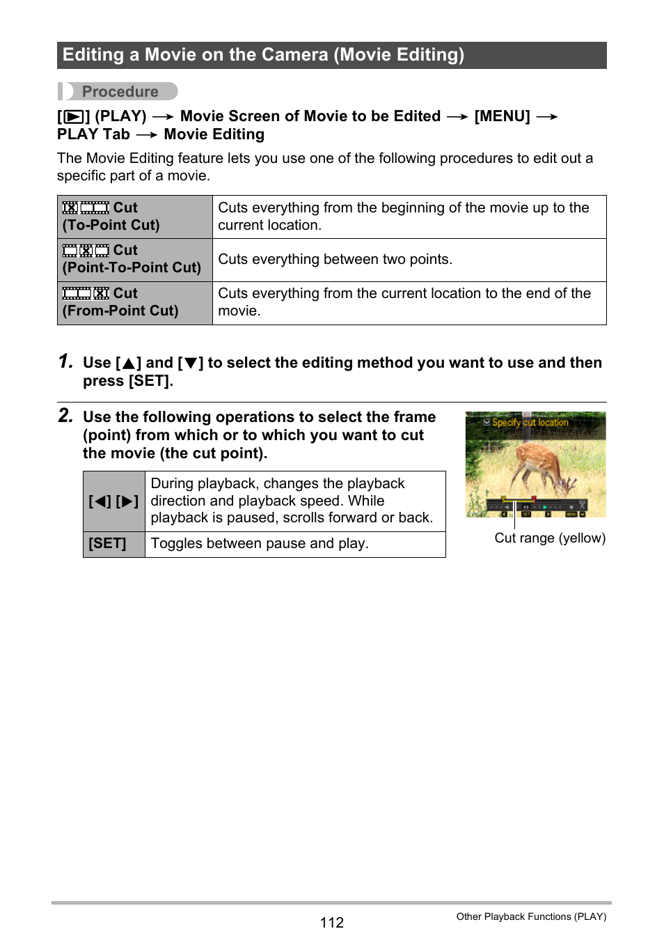 Editing a movie on the camera (movie editing) | Casio EX-FC100 User Manual | Page 112 / 191