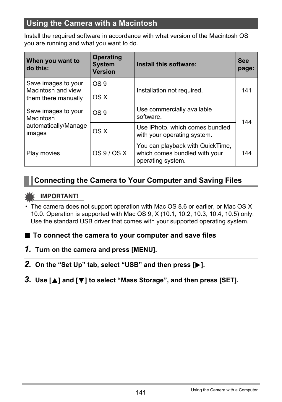 Using the camera with a macintosh | Casio EX-FC100 User Manual | Page 141 / 191