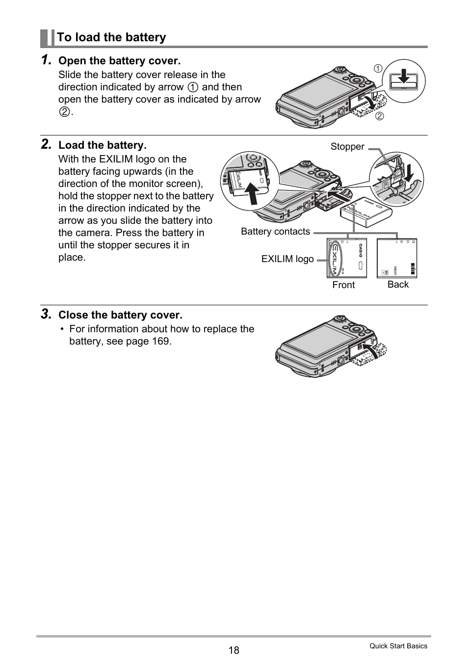 To load the battery | Casio EX-FC100 User Manual | Page 18 / 191