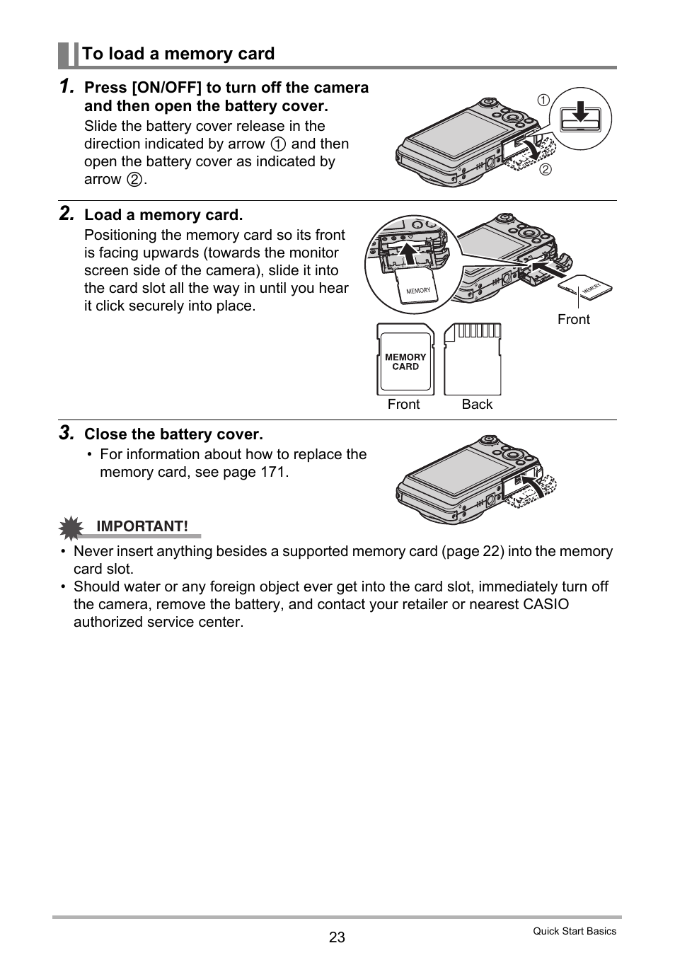 To load a memory card | Casio EX-FC100 User Manual | Page 23 / 191