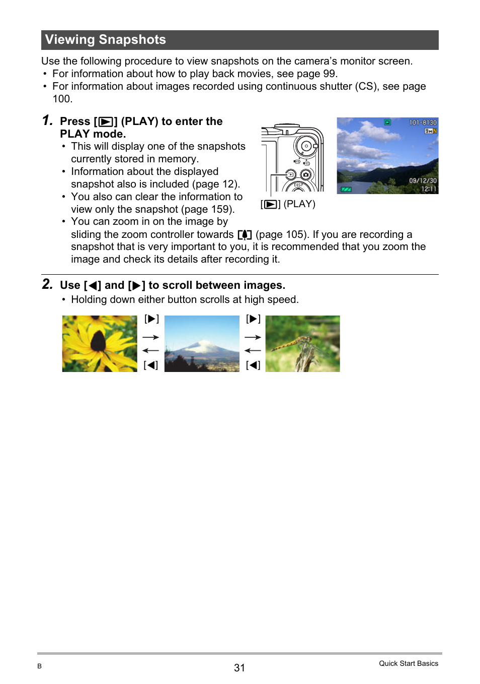 Viewing snapshots | Casio EX-FC100 User Manual | Page 31 / 191