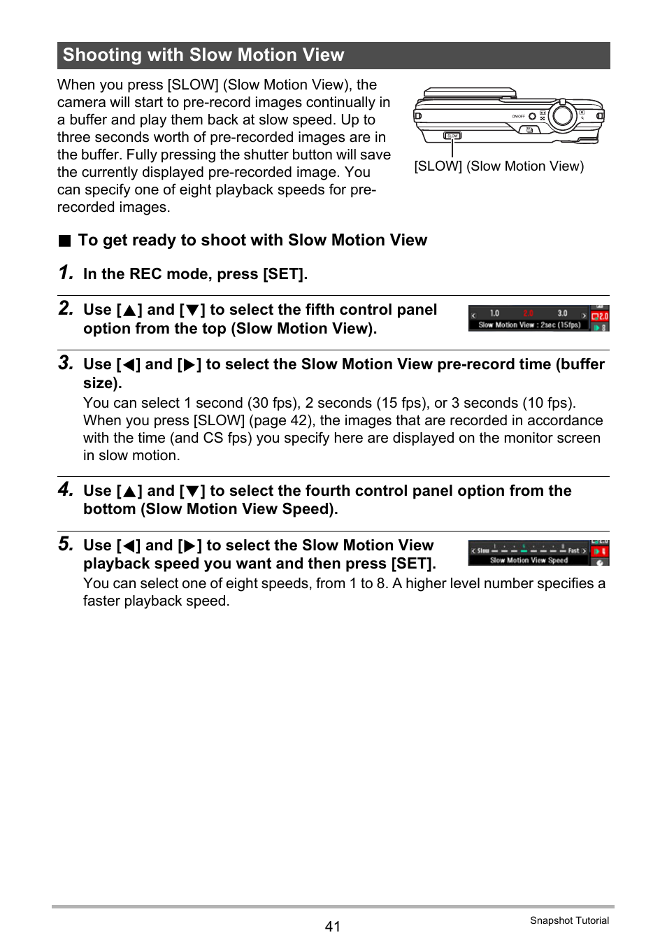 Shooting with slow motion view | Casio EX-FC100 User Manual | Page 41 / 191