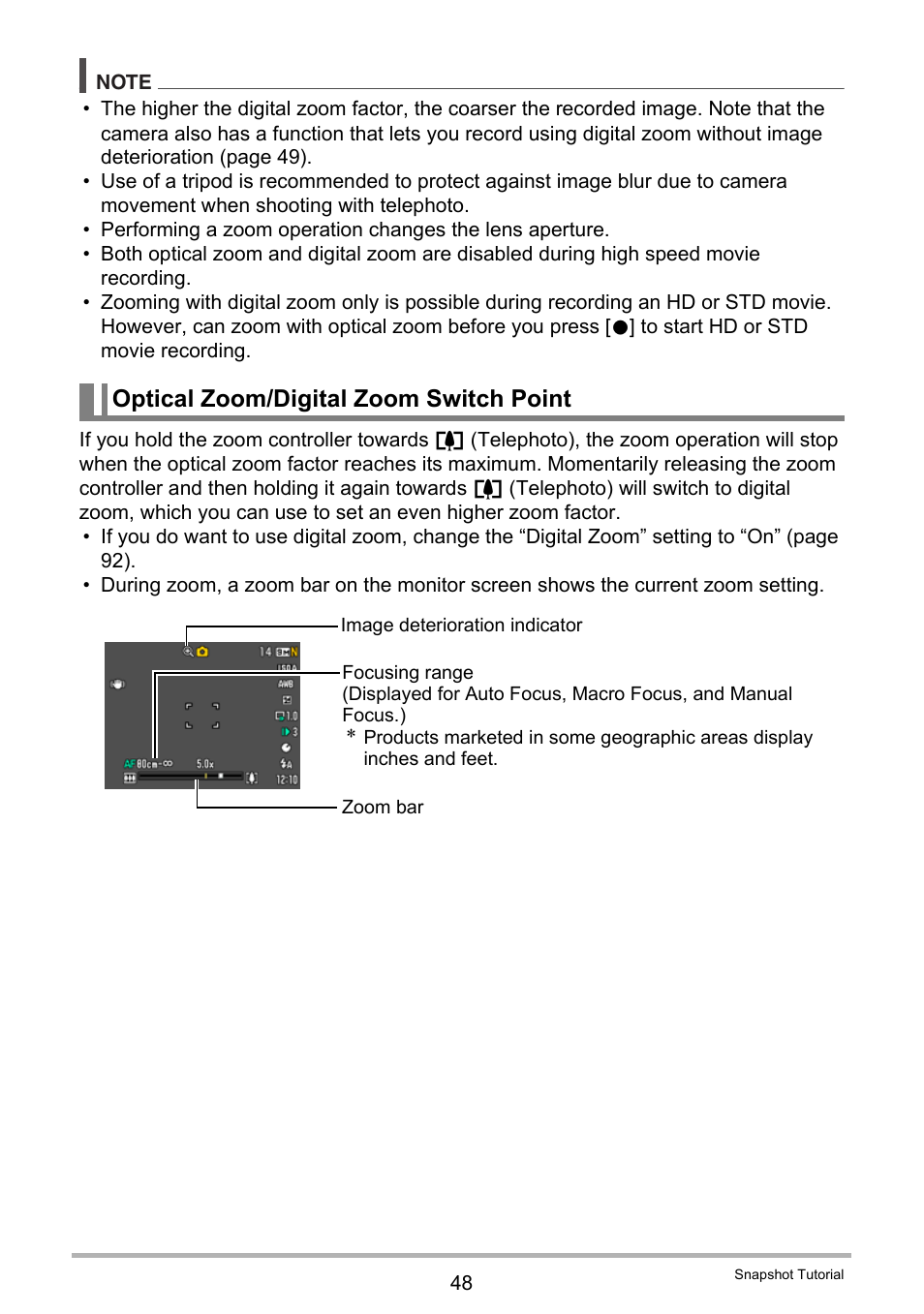 Optical zoom/digital zoom switch point | Casio EX-FC100 User Manual | Page 48 / 191