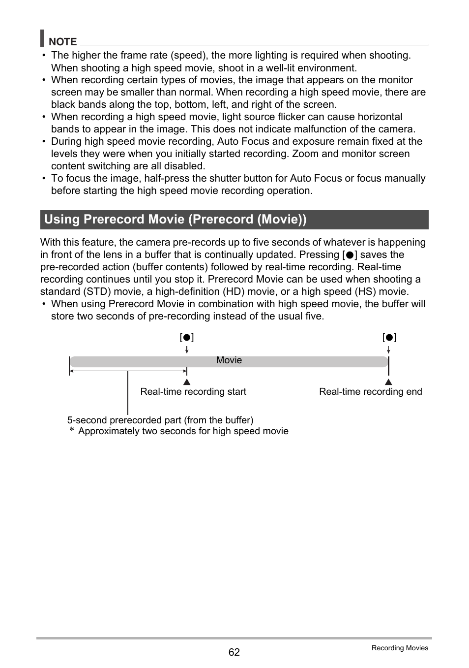 Using prerecord movie (prerecord (movie)) | Casio EX-FC100 User Manual | Page 62 / 191