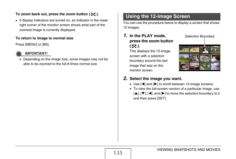 Using the 12-image screen | Casio EX-Z75 User Manual | Page 135 / 233