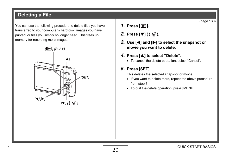 Deleting a file | Casio EX-Z75 User Manual | Page 20 / 233