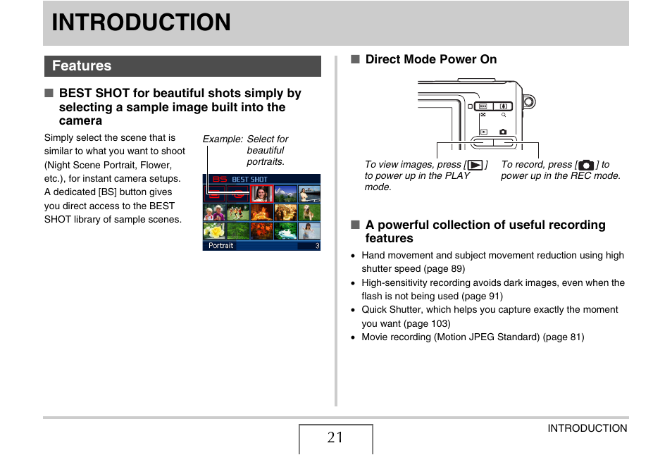 Introduction, Features | Casio EX-Z75 User Manual | Page 21 / 233