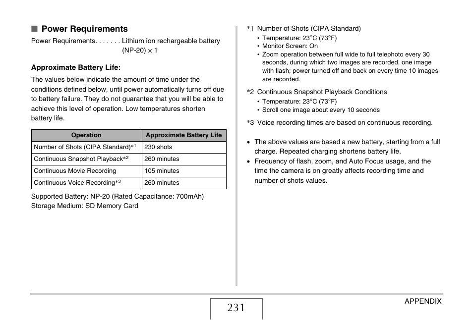 Power requirements | Casio EX-Z75 User Manual | Page 231 / 233