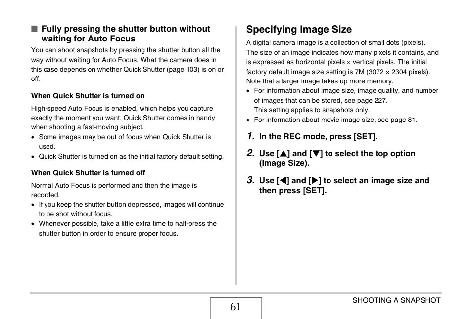 Specifying image size | Casio EX-Z75 User Manual | Page 61 / 233