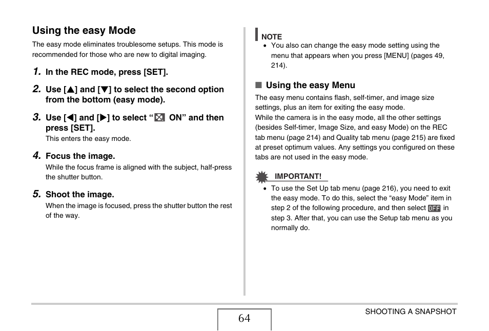 Using the easy mode | Casio EX-Z75 User Manual | Page 64 / 233