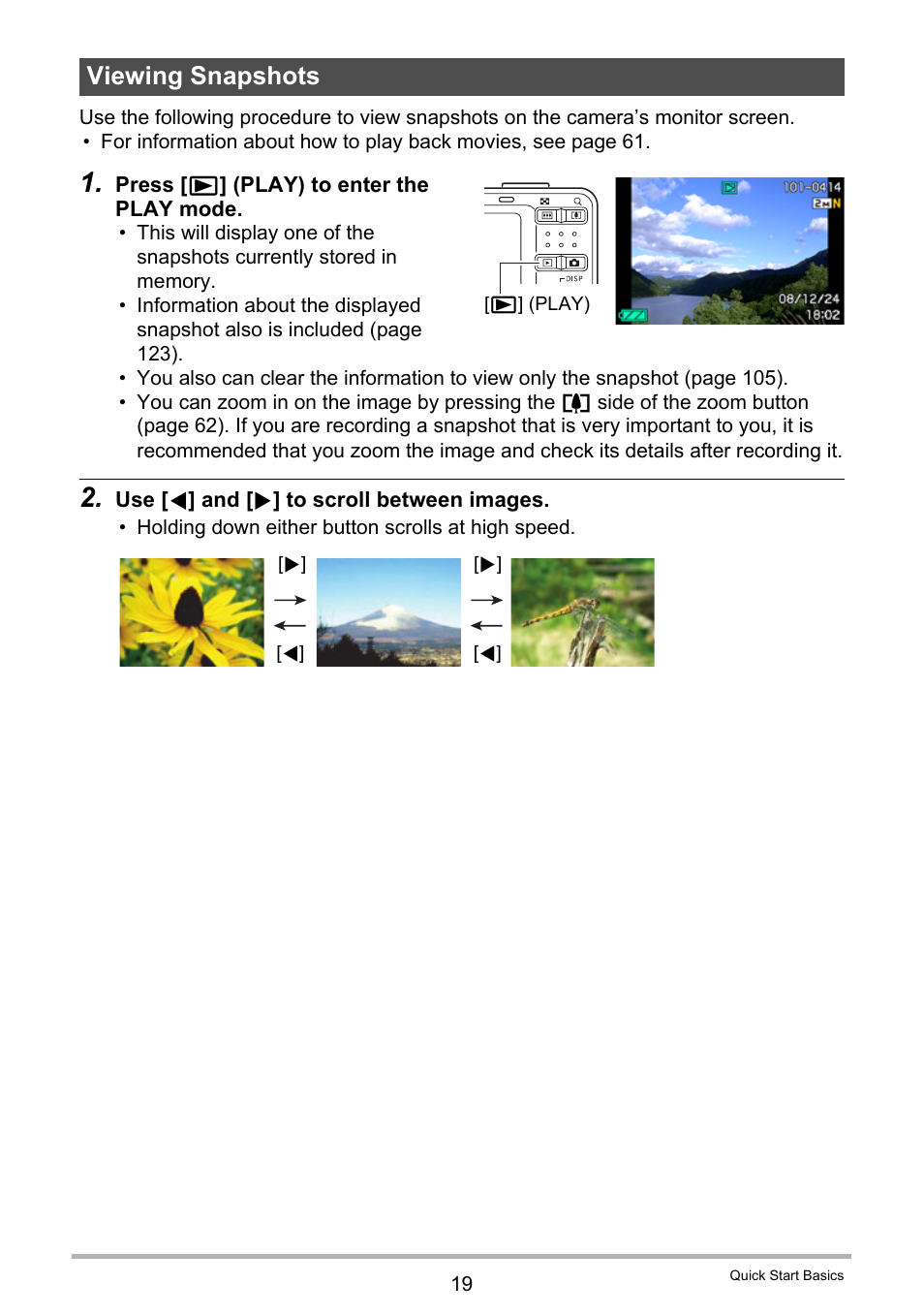 Viewing snapshots | Casio EXILIM EX-Z22 User Manual | Page 19 / 139