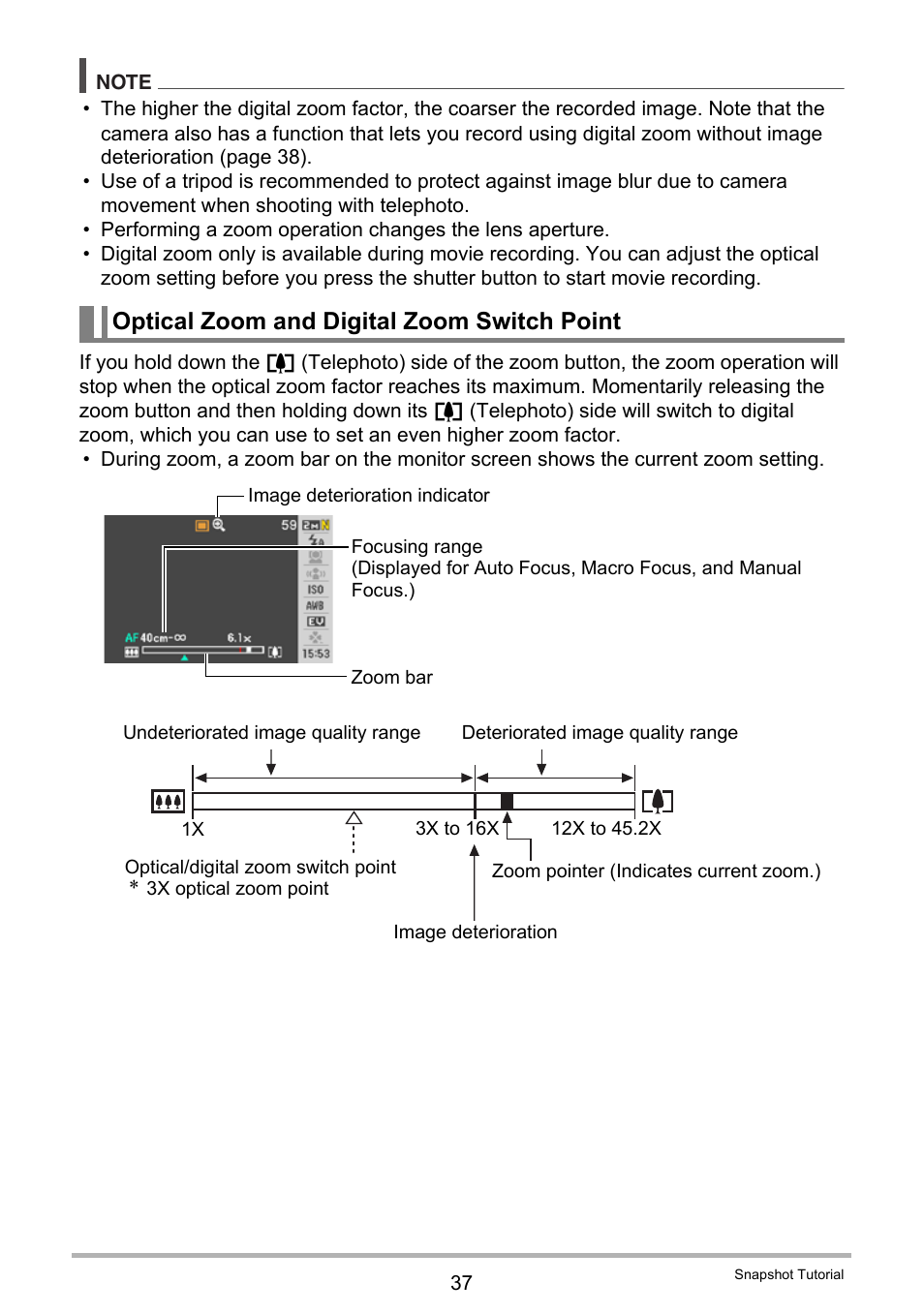 Optical zoom and digital zoom switch point | Casio EXILIM EX-Z22 User Manual | Page 37 / 139