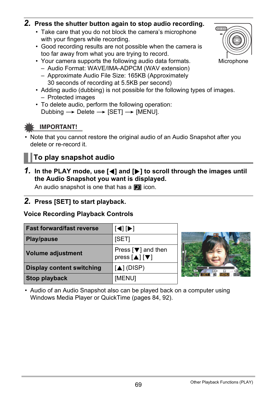 To play snapshot audio | Casio EXILIM EX-Z22 User Manual | Page 69 / 139