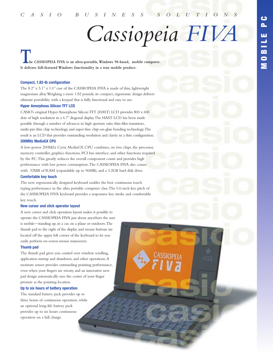 Casio Cassiopeia FIVA User Manual | 2 pages
