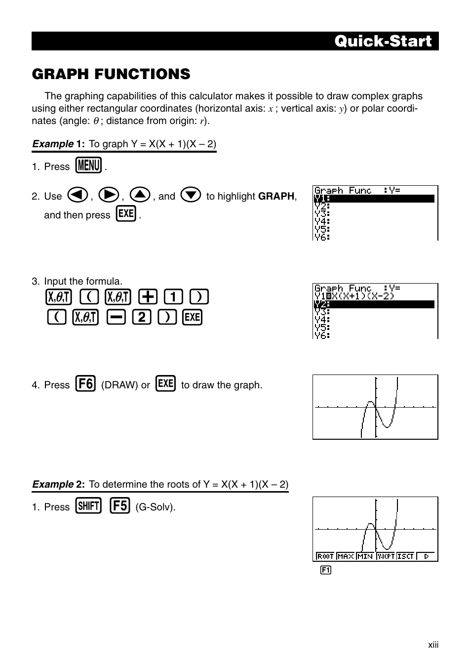 V (v+b) ( v -c)w, Quick-start, Graph functions | Casio CFX-9850G PLUS User Manual | Page 15 / 28