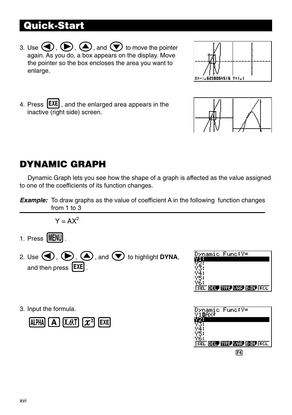 Aavxw, Quick-start, Dynamic graph | Casio CFX-9850G PLUS User Manual | Page 18 / 28