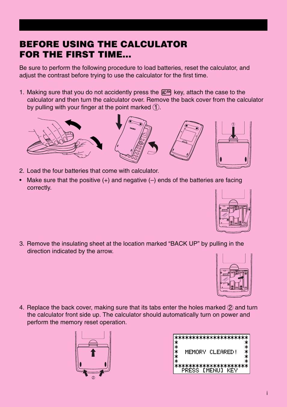 Before using the calculator for the first time | Casio CFX-9850G PLUS User Manual | Page 3 / 28