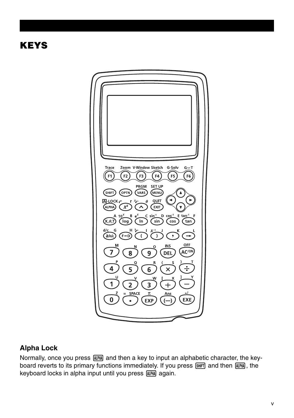 Keys | Casio CFX-9850G PLUS User Manual | Page 7 / 28