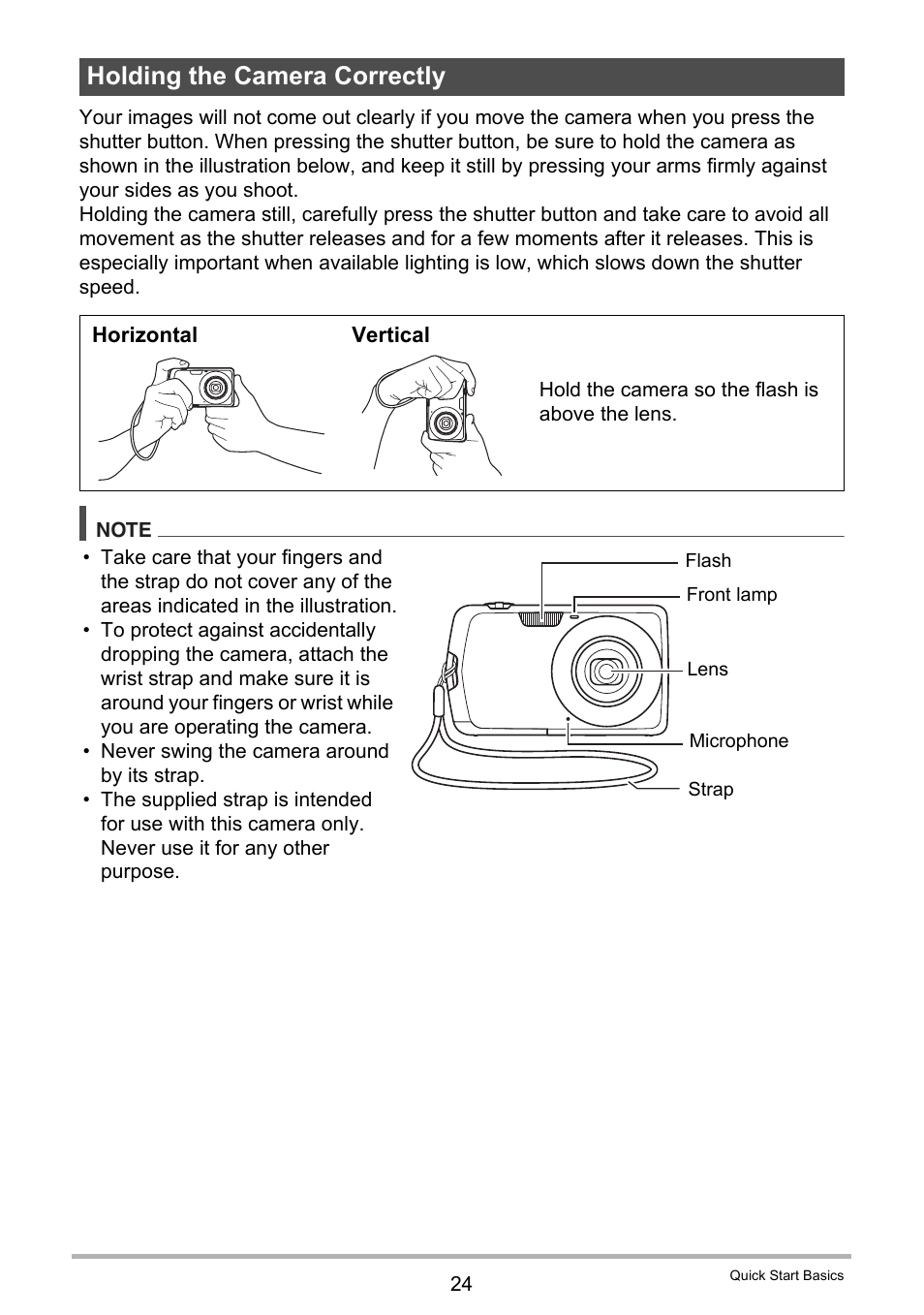 Holding the camera correctly | Casio EX-Z335 User Manual | Page 24 / 194