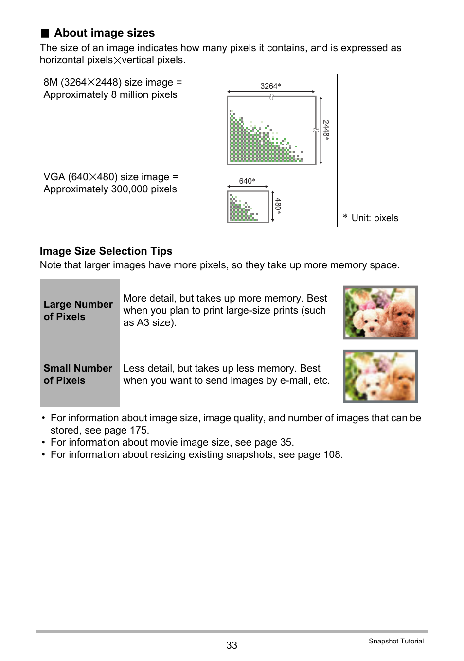 About image sizes | Casio EX-Z335 User Manual | Page 33 / 194