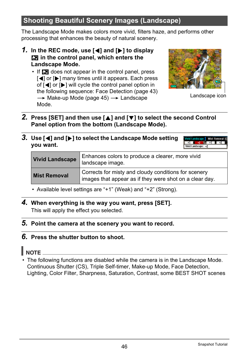 Shooting beautiful scenery images (landscape) | Casio EX-Z335 User Manual | Page 46 / 194