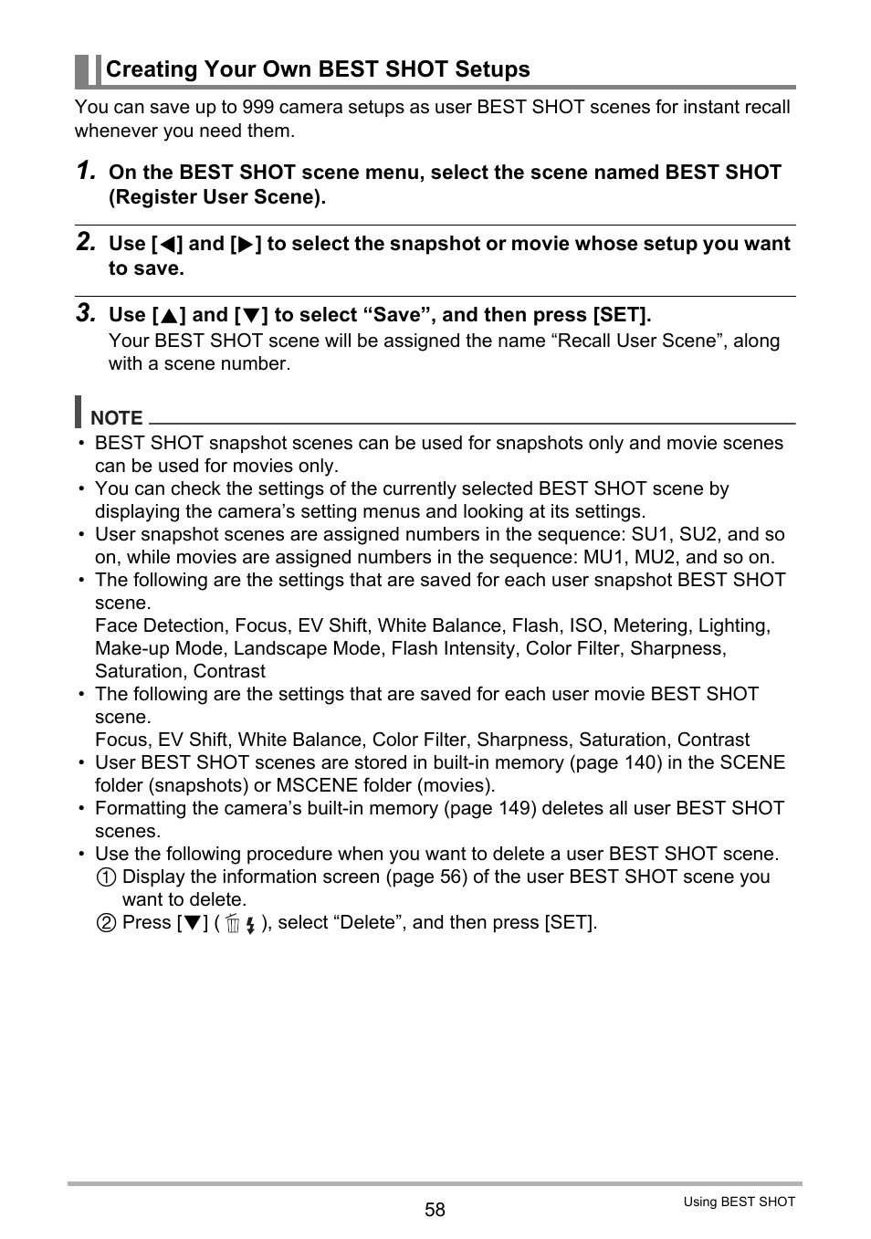 Creating your own best shot setups | Casio EX-Z335 User Manual | Page 58 / 194