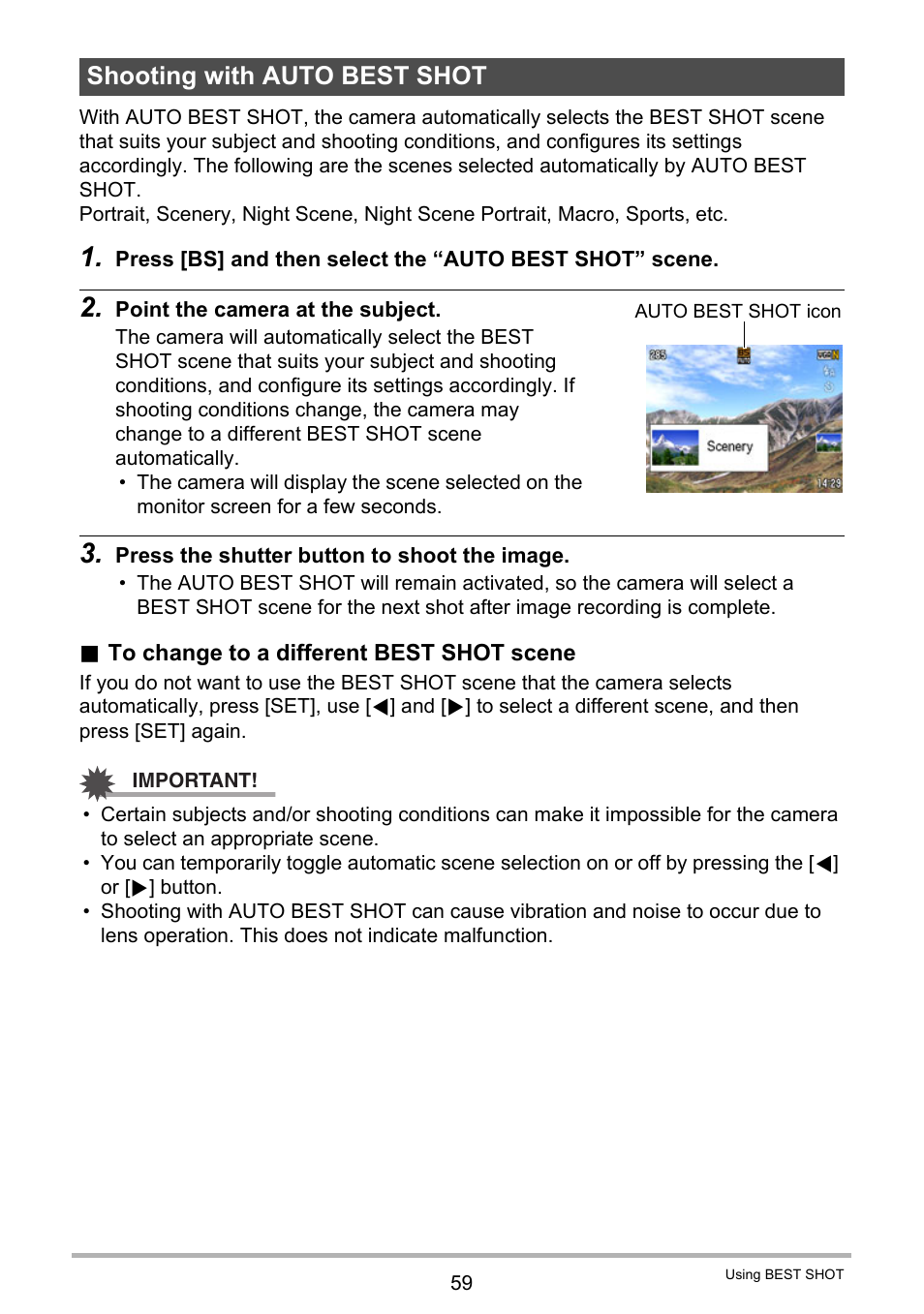 Shooting with auto best shot | Casio EX-Z335 User Manual | Page 59 / 194